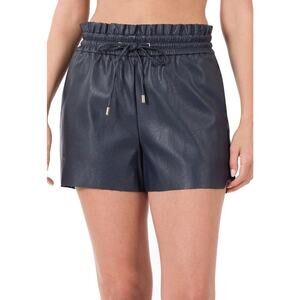 Vegan Leather Shorts-Navy